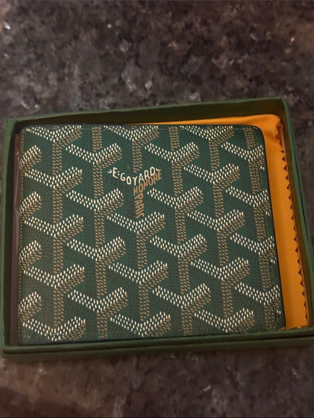 Goyard Green Chevron Bifold Wallet with Contrast Yellow Interior